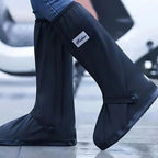 Black Men's Waterproof Shoe Covers with Non-Slip Sole & Zip Closure - Side Profile Indoor