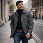 Men's Waterproof Trench Coat with Structured Collar & Button-Front Closure - Outdoor Front Pose