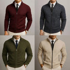Men's Zip Cardigan with Structured Texture & Stand Collar - Color Grid Collage