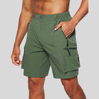Green Men's Zip Pocket Cargo Shorts Pants — Caleb Quick-Dry Hiking Tactical - Front Hand Pocket