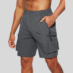 Grey Men's Zip Pocket Cargo Shorts Pants — Caleb Quick-Dry Hiking Tactical - Front Full