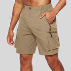 Khaki Men's Zip Pocket Cargo Shorts Pants — Caleb Quick-Dry Hiking Tactical - Zip Pocket Detail
