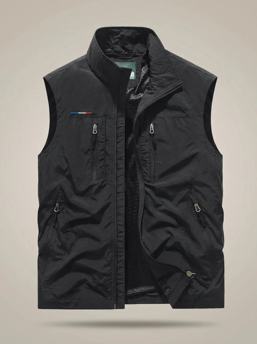 Men's Lightweight Gilet with High Collar & Zip Pockets - Flat Lay