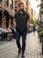 Black Men's Lightweight Gilet with High Collar & Zip Pockets