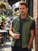 Green Men's Lightweight Gilet with High Collar & Zip Pockets