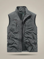 Men's Lightweight Gilet with High Collar & Zip Pockets - Grey Flat Lay