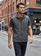 Mid Grey Men's Lightweight Gilet with High Collar & Zip Pockets