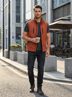 Red Men's Lightweight Gilet with High Collar & Zip Pockets