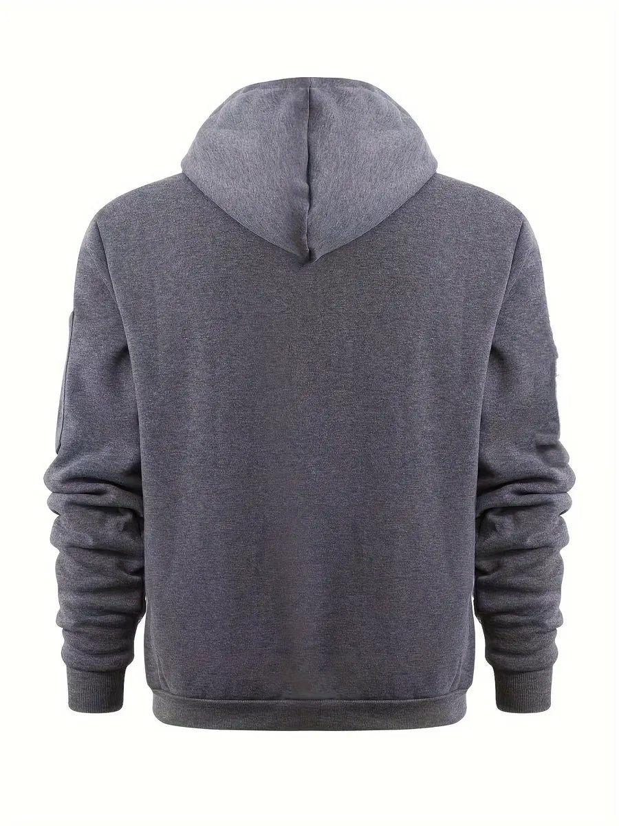 Men's Hooded Jacket with Zip-Up Front & Multi-Pocket Design - Back Full