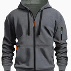Dark Grey Men's Hooded Jacket with Zip-Up Front & Multi-Pocket Design