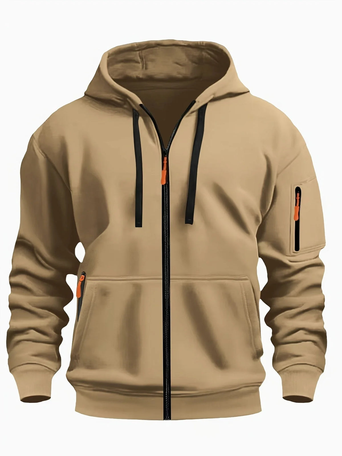 Men's Hooded Jacket with Zip-Up Front & Multi-Pocket Design - Front Full Studio