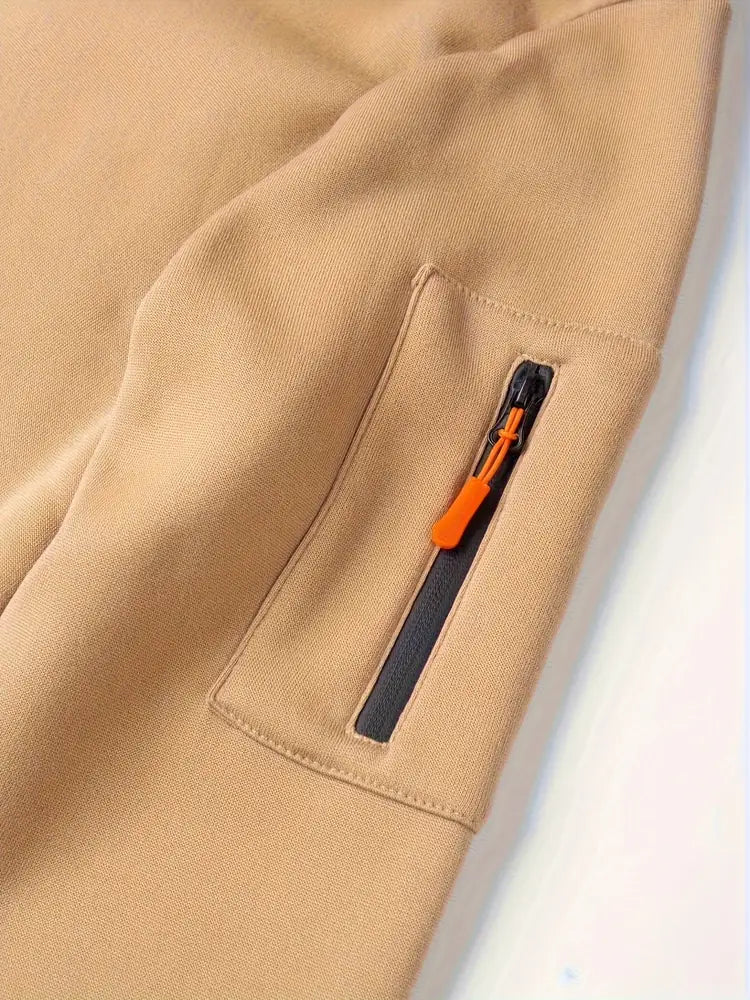 Men's Hooded Jacket with Zip-Up Front & Multi-Pocket Design - Sleeve Pocket Detail Alt