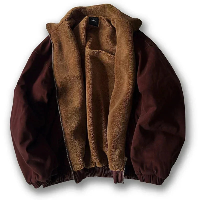 Red Men's Winter Jacket with Full Zip & Relaxed Comfort Fit