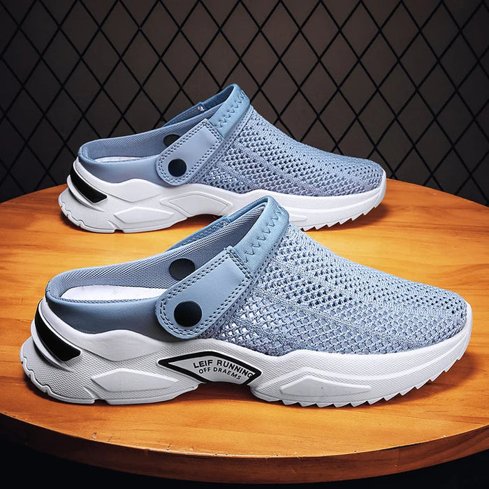 Sea Men's Orthopedic Slip-On Sandals with Breathable Mesh & Adjustable Strap — Charlie - Blue Side Profile Pair