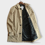 Men's Mid-Length Button-Front Coat with Turn-Down Collar & Side Pockets - Flat Lay Open