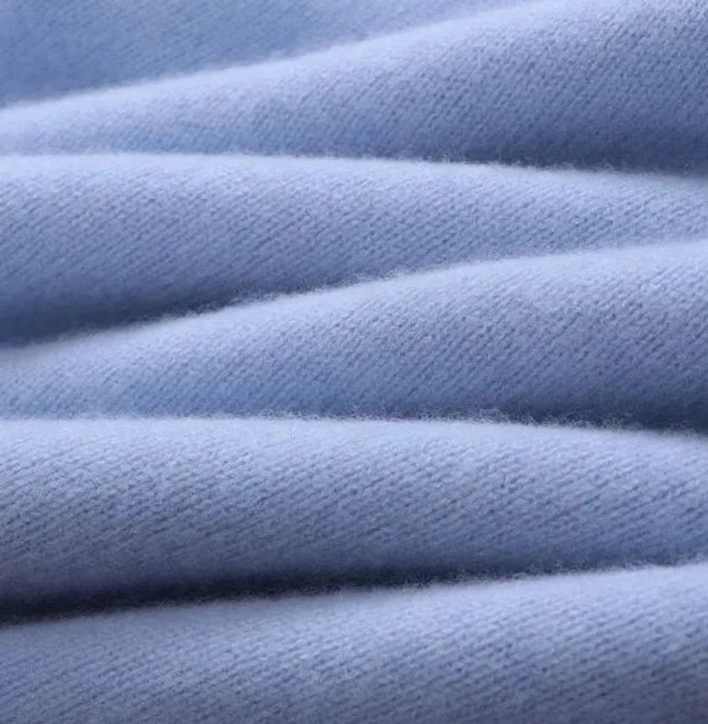 Light Blue Men's Mohair Knit Crew Neck Sweater with Ribbed Cuffs — Brody - Fabric Close Up
