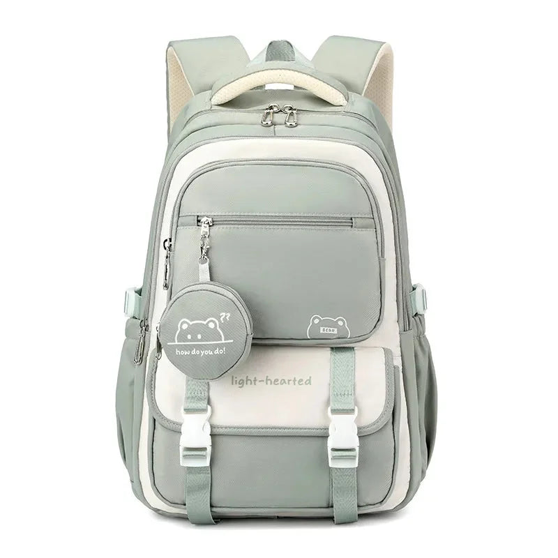 Green Women's Multi Pocket School Backpack with Coin Purse & Adjustable Straps — Pippa