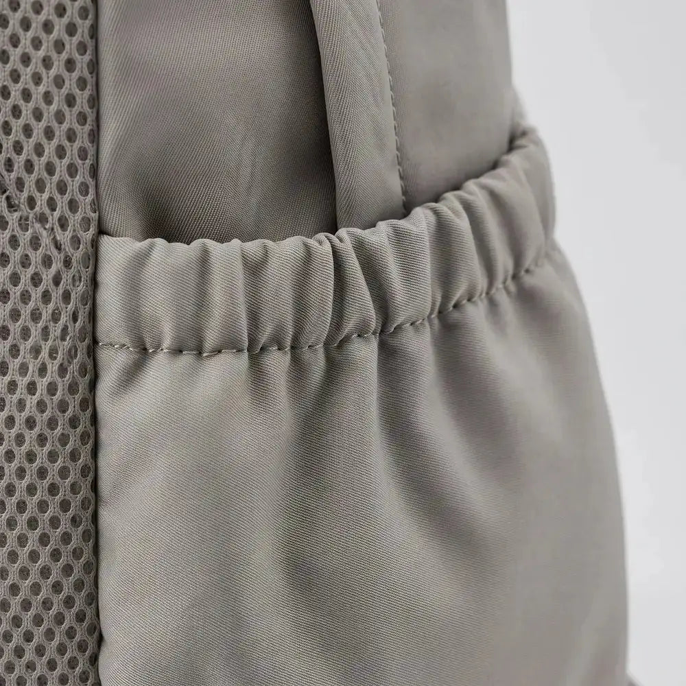 Grey Women's Everyday Multi Pocket School Backpack with Adjustable Straps — Beatrix - Brown Close Up Pocket Detail