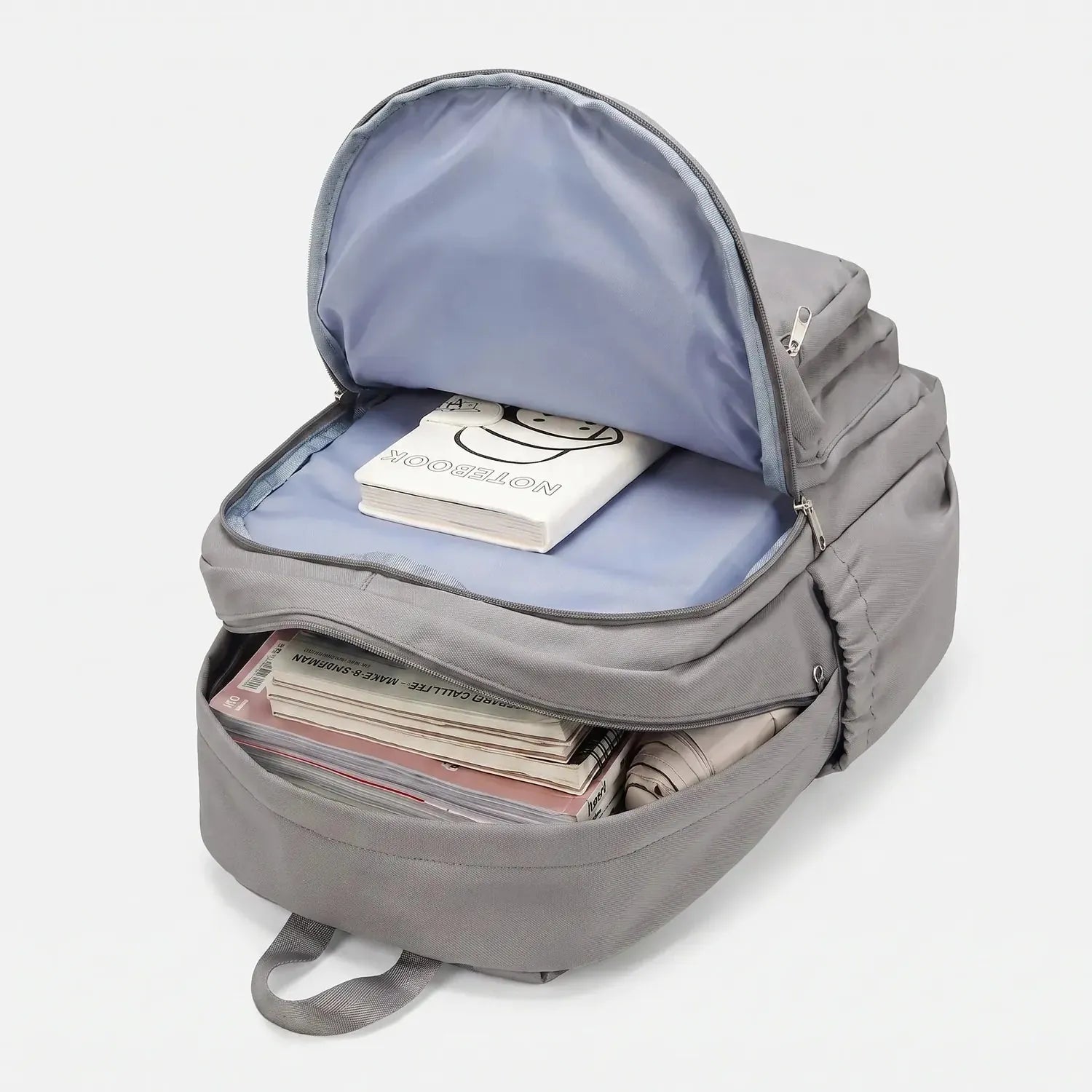 Grey Women's Everyday Multi Pocket School Backpack with Adjustable Straps — Beatrix - Brown Interior Detail