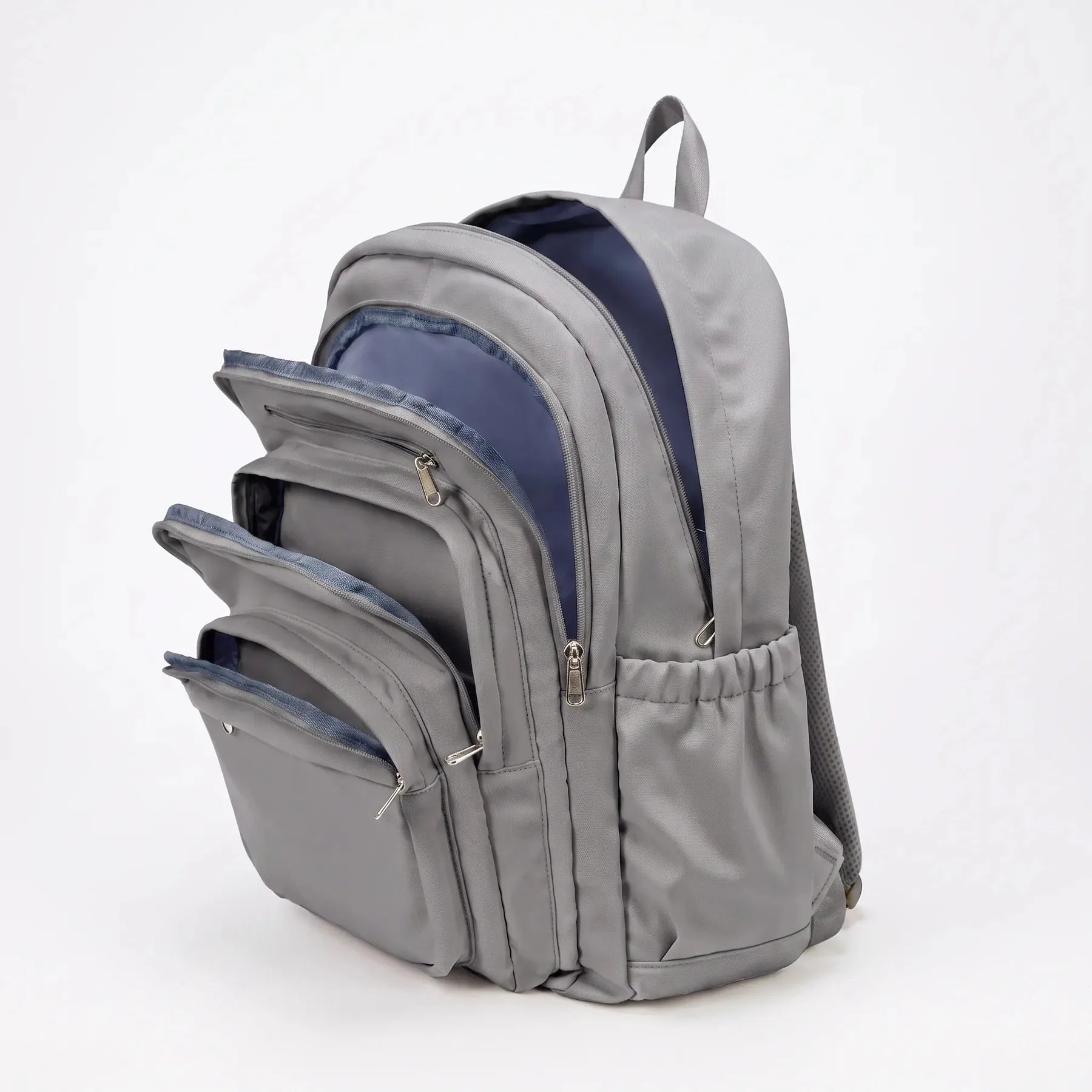 Grey Women's Everyday Multi Pocket School Backpack with Adjustable Straps — Beatrix - Brown Open Compartments