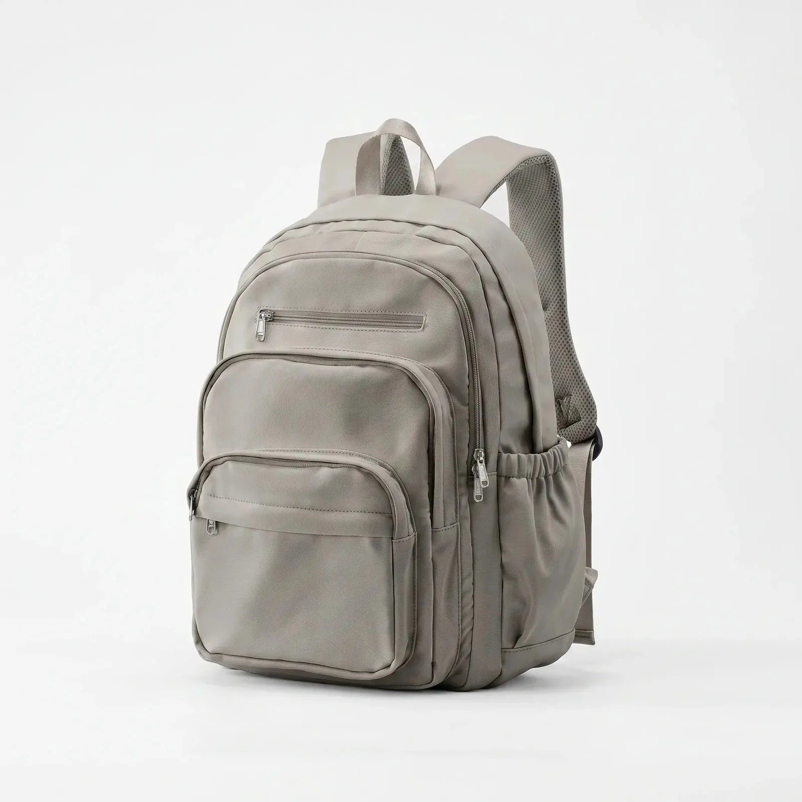 Grey Women's Everyday Multi Pocket School Backpack with Adjustable Straps — Beatrix - Brown Studio Front Angle