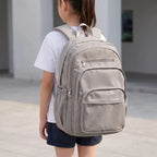 Grey Women's Everyday Multi Pocket School Backpack with Adjustable Straps — Beatrix - Brown