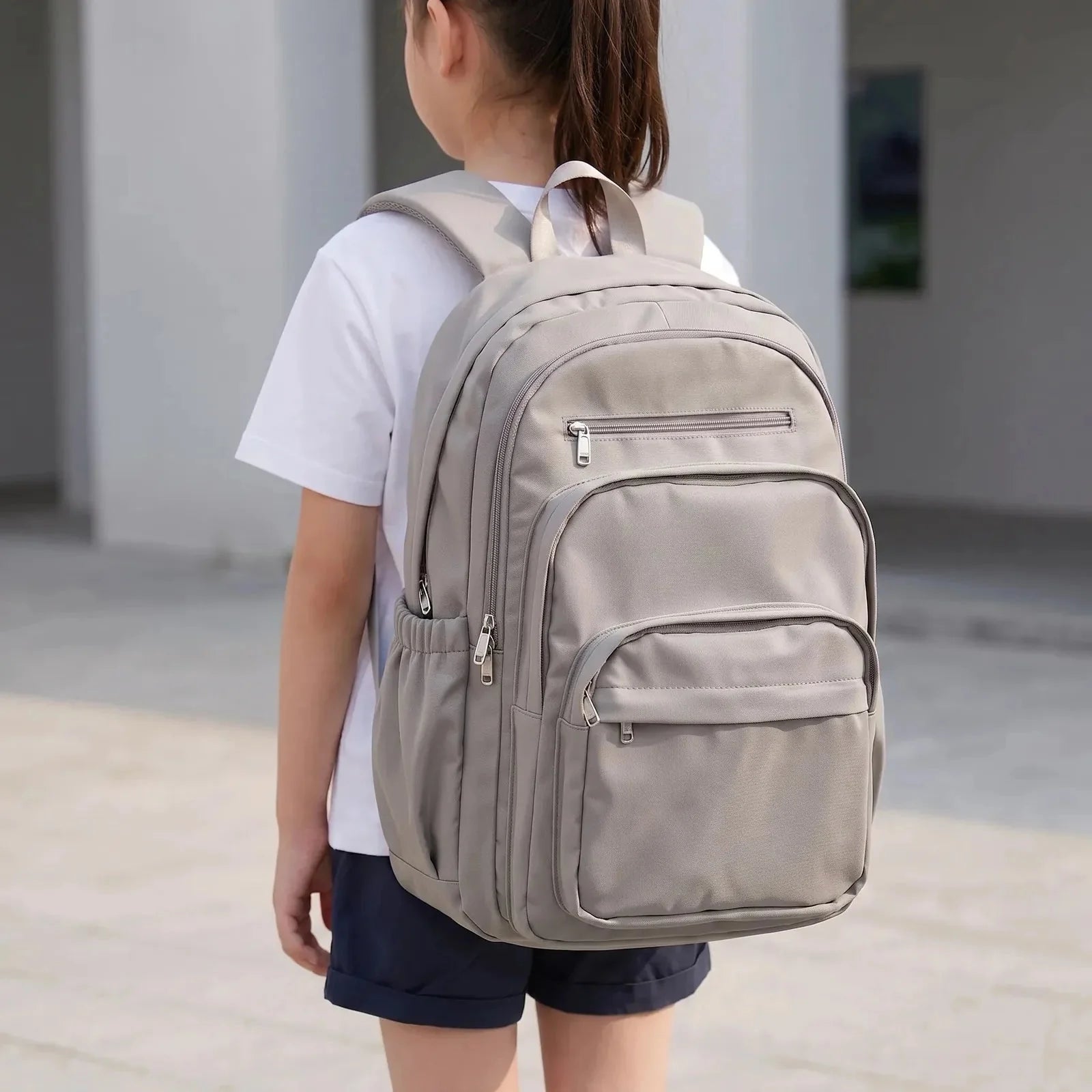 Grey Women's Everyday Multi Pocket School Backpack with Adjustable Straps — Beatrix - Brown