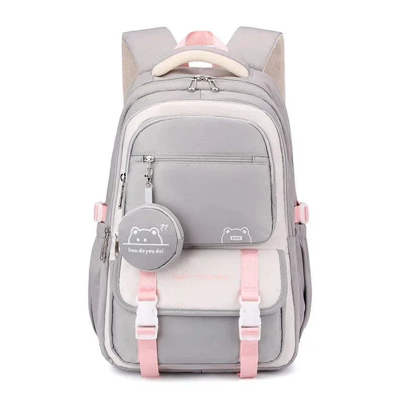 Grey Women's Multi Pocket School Backpack with Coin Purse & Adjustable Straps — Pippa