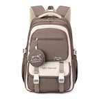 Khaki Women's Multi Pocket School Backpack with Coin Purse & Adjustable Straps