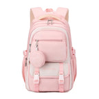 Pink Women's Multi Pocket School Backpack with Coin Purse & Adjustable Straps - Front Full
