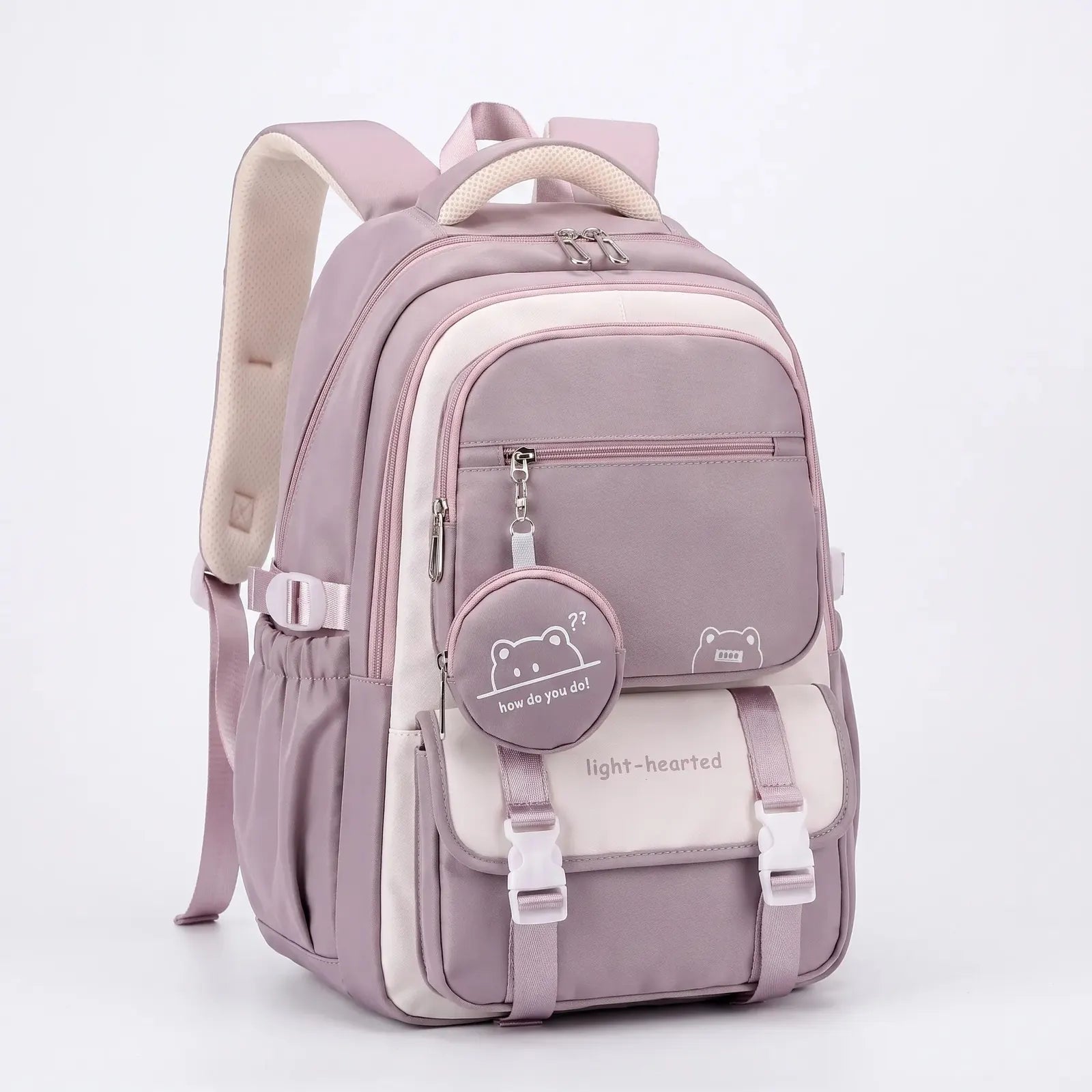 Purple Women's Multi Pocket School Backpack with Coin Purse & Adjustable Straps — Pippa - Front Studio