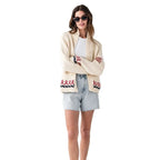 Women's Nautical Knit Cardigan with Whale & Lobster Intarsia Detail - Studio Front Full