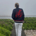 Black (Lobster) Women's Nautical Knit Cardigan with Whale & Lobster Intarsia Detail - Lobster