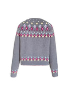 Gray Women's Nordic Fair Isle Cardigan — Dora Knit Button-Front V-Neck - Flat Lay Back