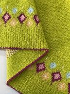 Yellow Women's Nordic Fair Isle Cardigan — Dora Knit Button-Front V-Neck - Fabric Hem Detail