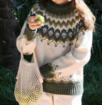 Green Men's Nordic Wool Sweater with Fair Isle Yoke & Ribbed Cuffs — Edward