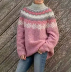 Pink Men's Nordic Wool Sweater with Fair Isle Yoke & Ribbed Cuffs — Edward