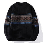 Black Men's Nordic Knit Sweater with Crew Neck & Ribbed Trims — Desmond
