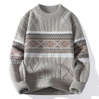 Khaki Men's Nordic Knit Sweater with Crew Neck & Ribbed Trims — Desmond