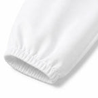 White Women's Off-Shoulder Wide-Leg Jumpsuit with Drawstring Waist & Elastic Cuffs — Tia - Cuff Closeup