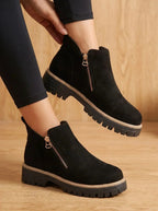 Women's Orthopedic Ankle Boots with Side Zipper & Non-Slip Tread - Hand Adjust Detail