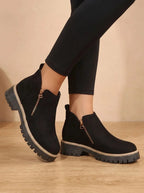 Black Women's Orthopedic Ankle Boots with Side Zipper & Non-Slip Tread - Step Pose