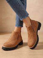 Brown Women's Orthopedic Ankle Boots with Side Zipper & Non-Slip Tread - Crossed Ankle Pose