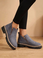 Gray Women's Orthopedic Ankle Boots with Side Zipper & Non-Slip Tread - Side Lean Pose
