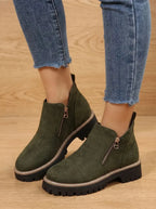 Green Women's Orthopedic Ankle Boots with Side Zipper & Non-Slip Tread - Tiptoe Pose