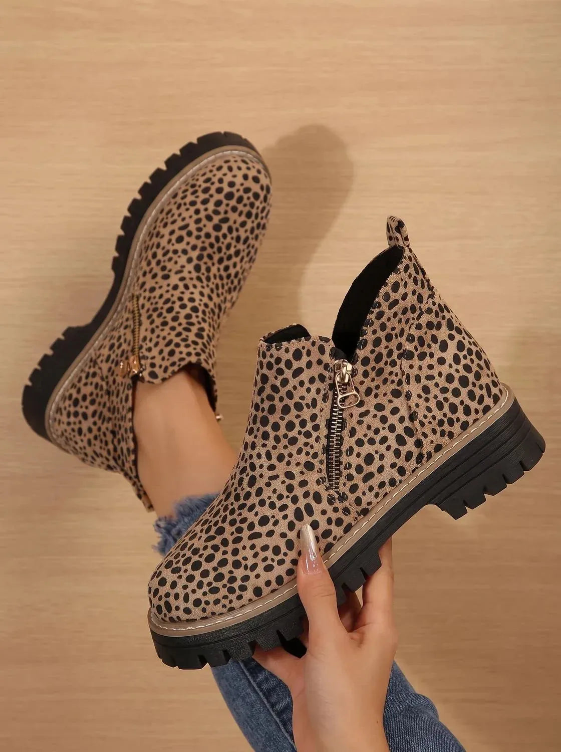 Women's Orthopedic Ankle Boots with Side Zipper & Non-Slip Tread - Print Hand Held Detail