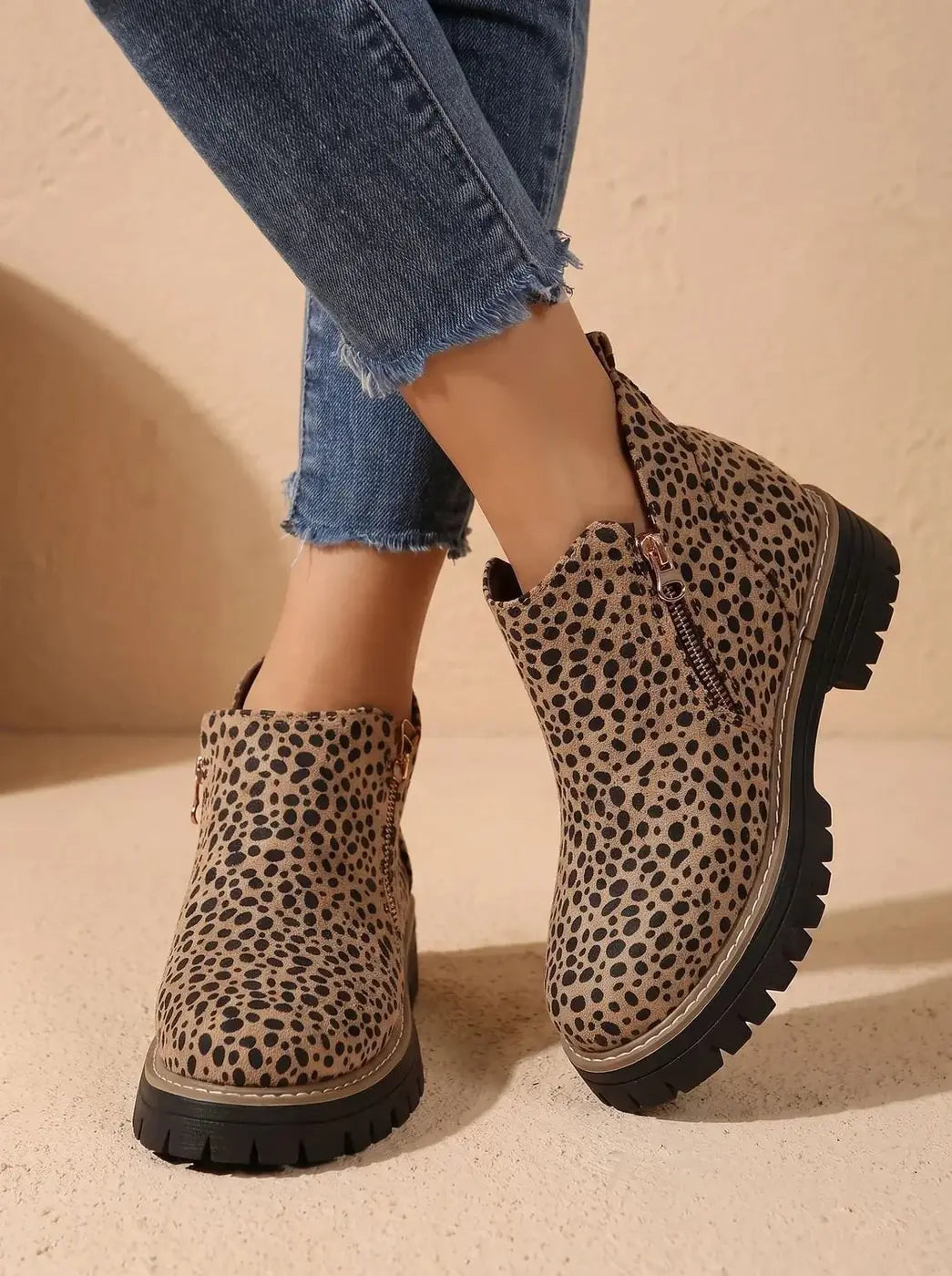 Women's Orthopedic Ankle Boots with Side Zipper & Non-Slip Tread - Print Side Pose