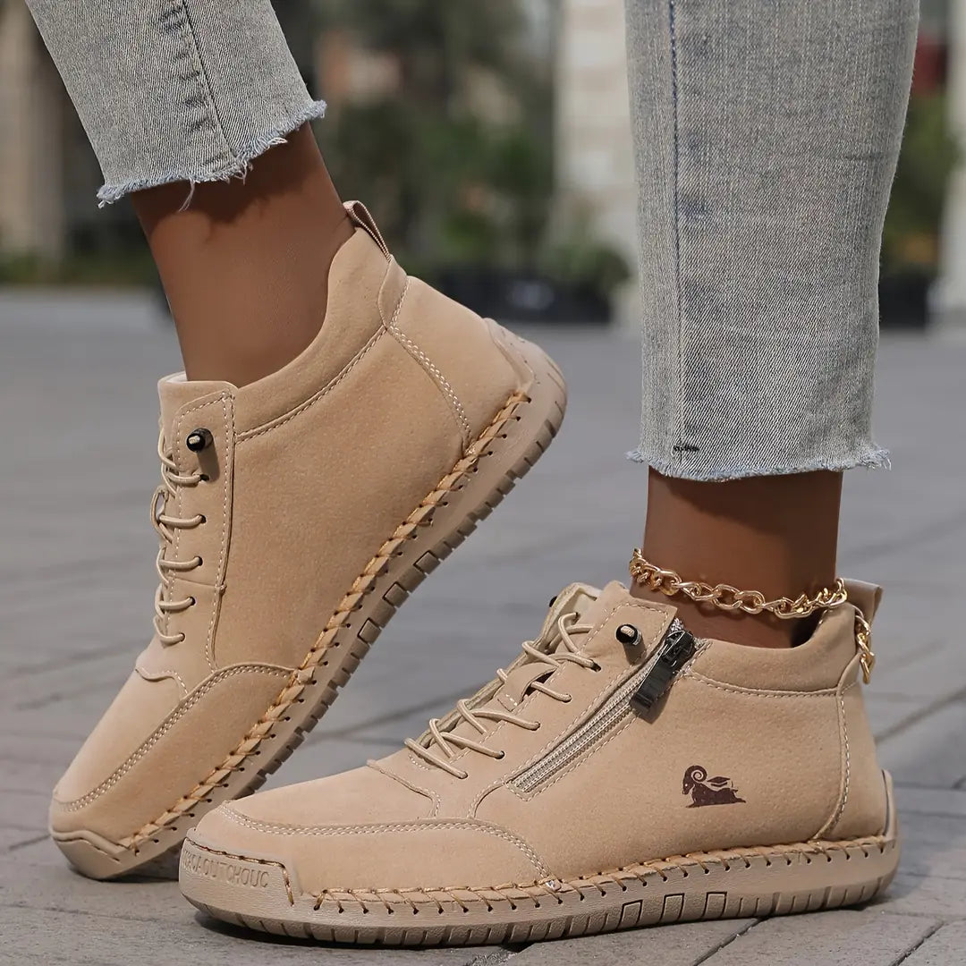 Women's Orthopedic Comfort Shoes with Lace-Up Zipper Ankle Design - Lace Detail Closeup