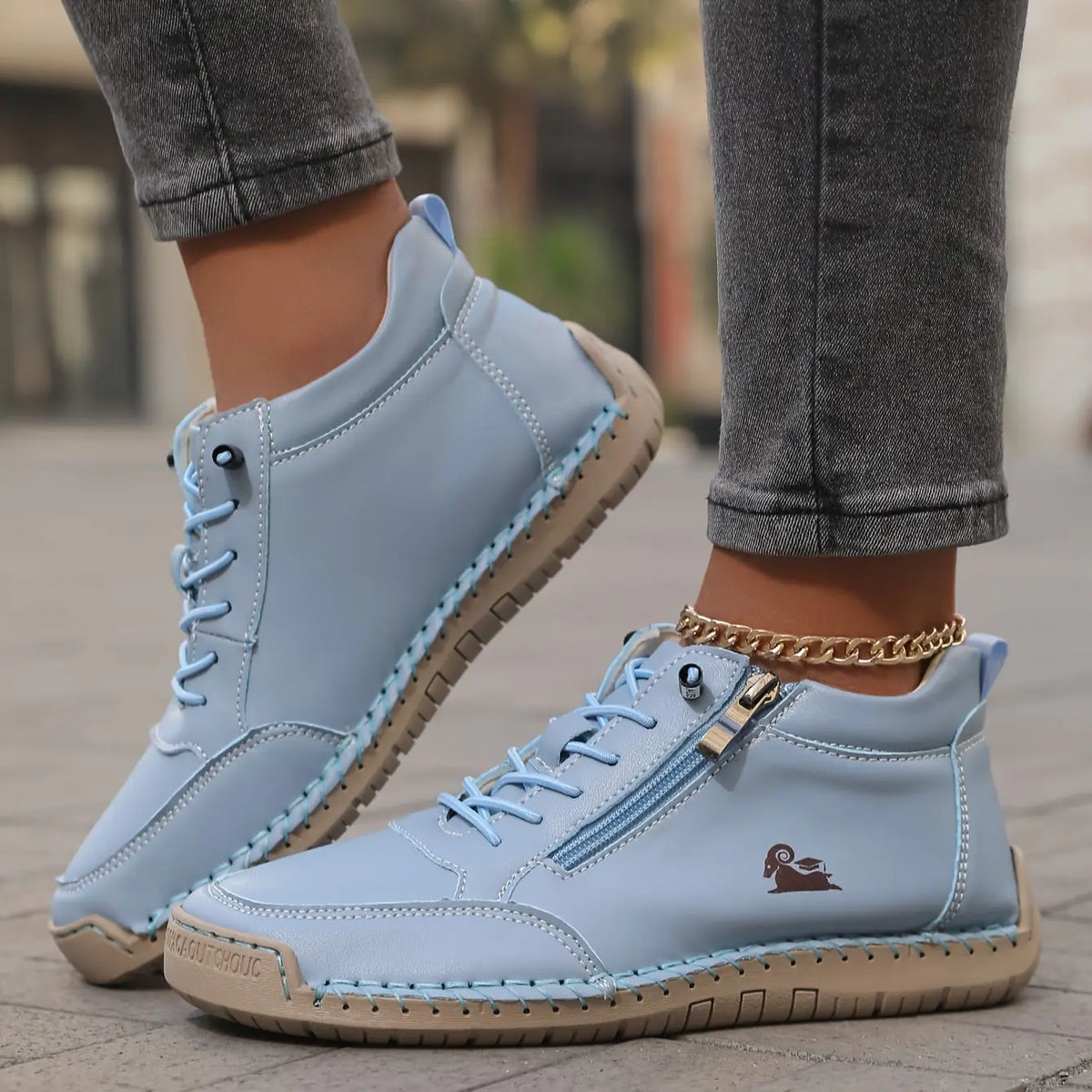 Women's Orthopedic Comfort Shoes with Lace-Up Zipper Ankle Design - Crossed Ankle