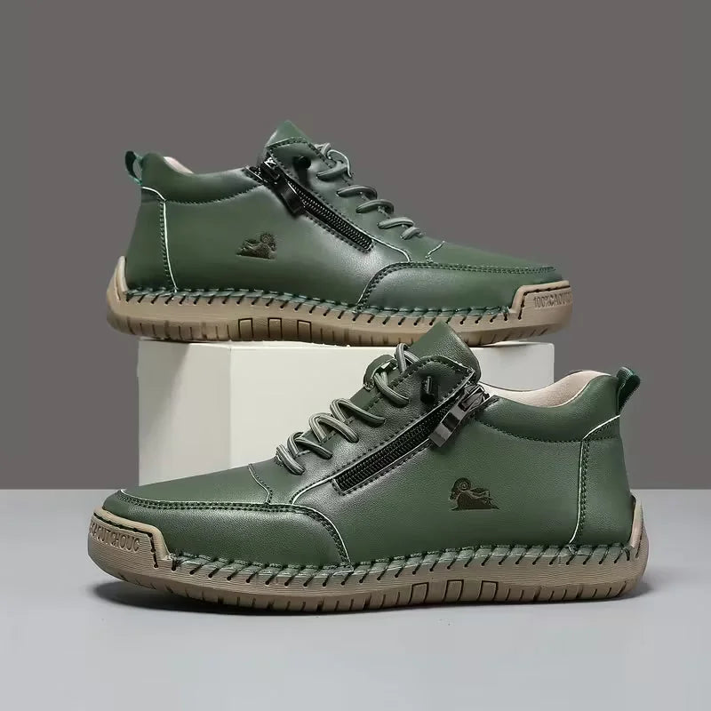 Dark Green Women's Orthopedic Comfort Shoes with Lace-Up Zipper Ankle Design